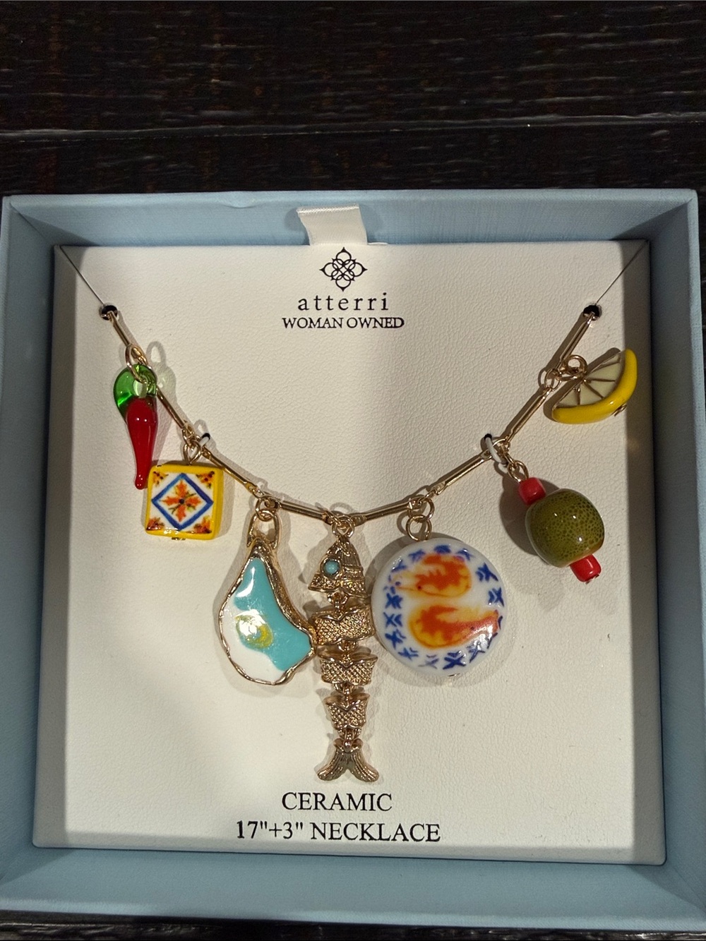 Gold-Tone Ceramic Multi-Color Charm Necklace